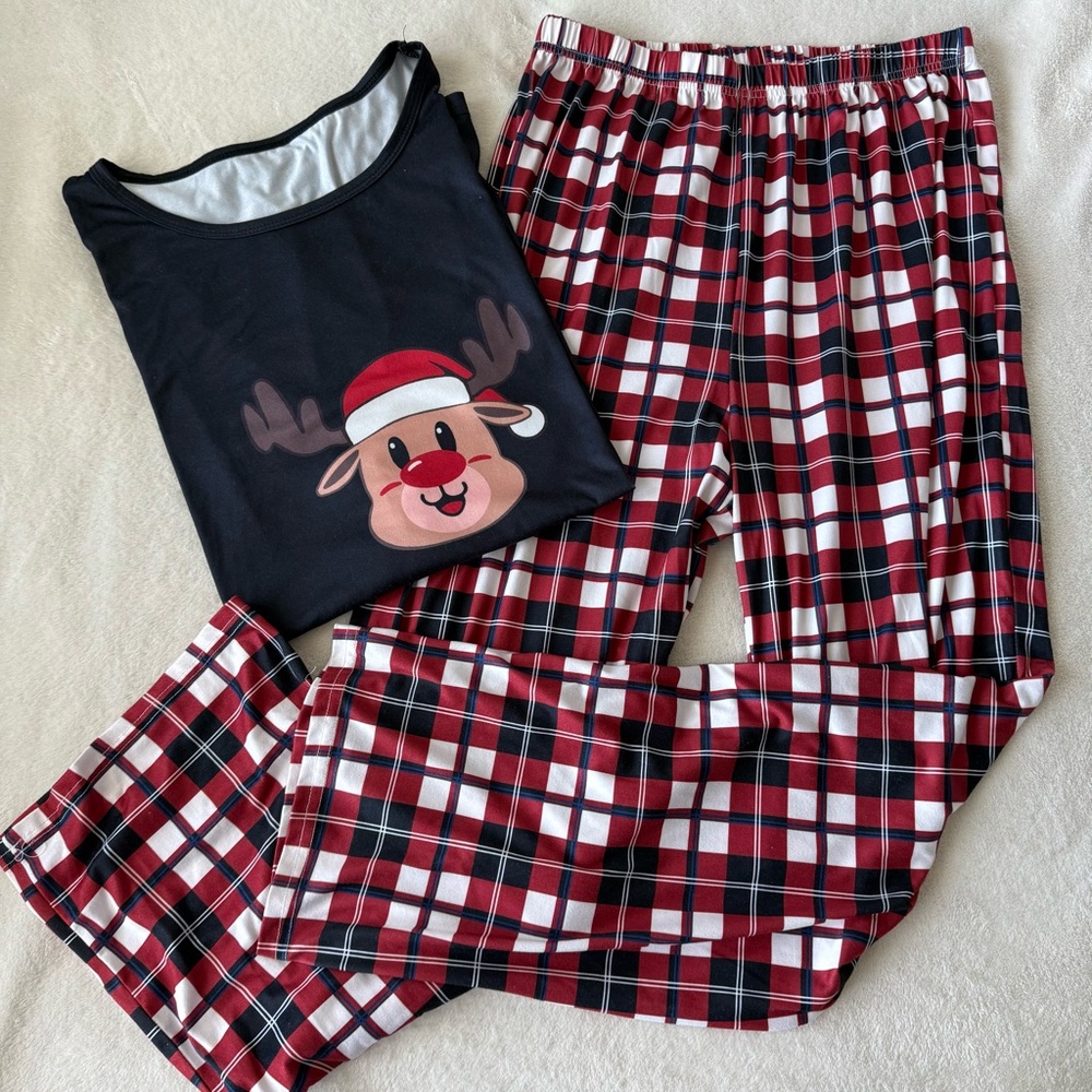 SHEIN Men's Christmas Family Pajama Set - Black and Red Plaid Father Size XL